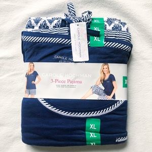 Carole Hochman 3 Piece Pajama Set in Navy and White | Sz: XL
